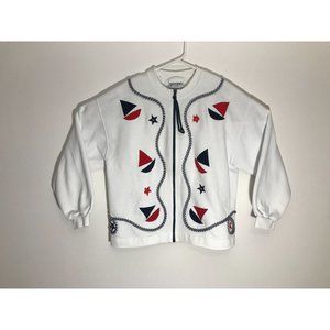 Vintage Peone Classics Women’s L White Full Zip Stitch Sweater *6